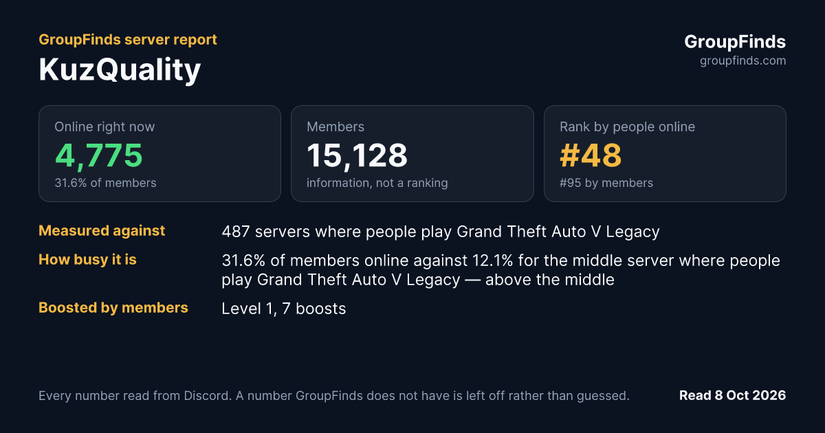 KuzQuality's GroupFinds server report