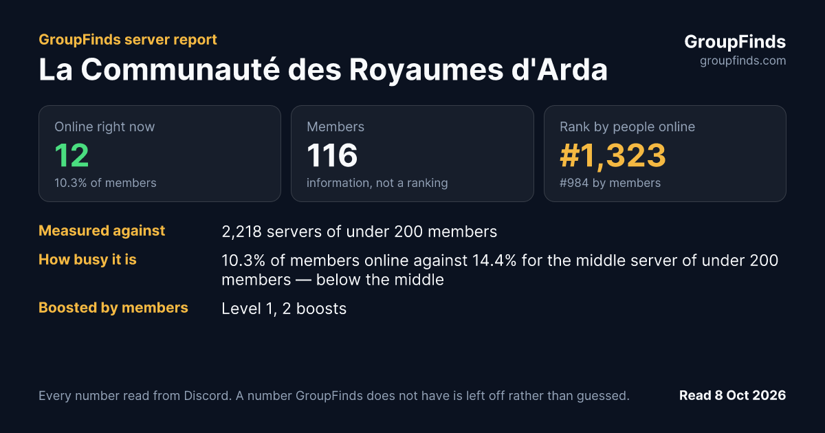 La Communauté des Royaumes d'Arda's GroupFinds server report