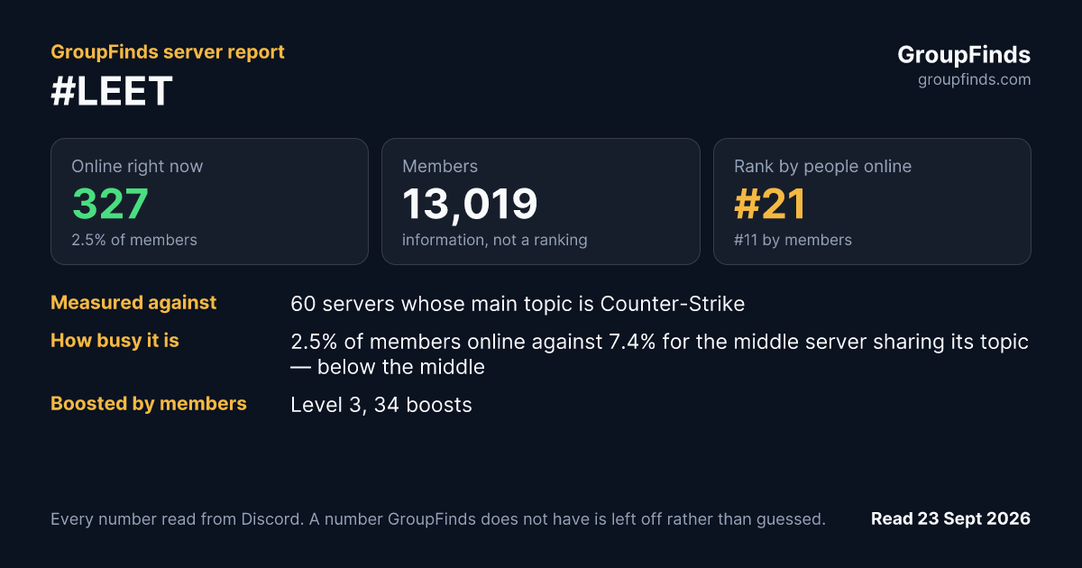#LEET's GroupFinds server report