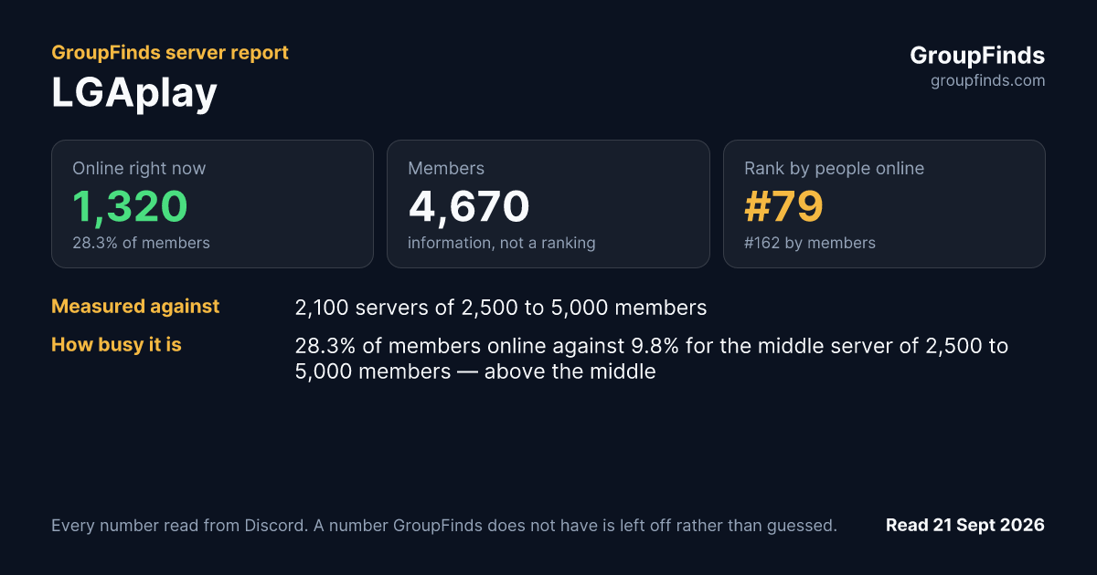 LGAplay's GroupFinds server report