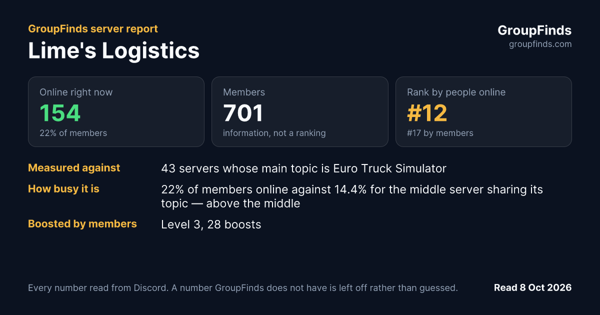 Lime's Logistics's GroupFinds server report