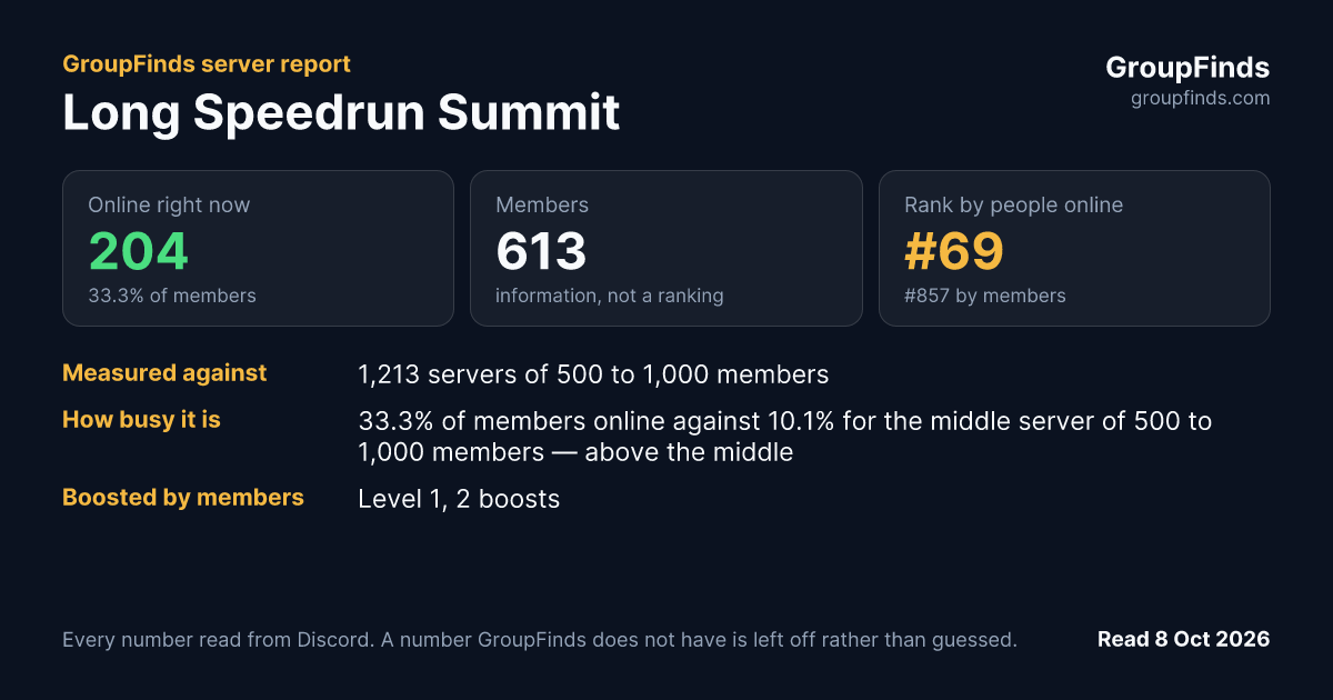 Long Speedrun Summit's GroupFinds server report