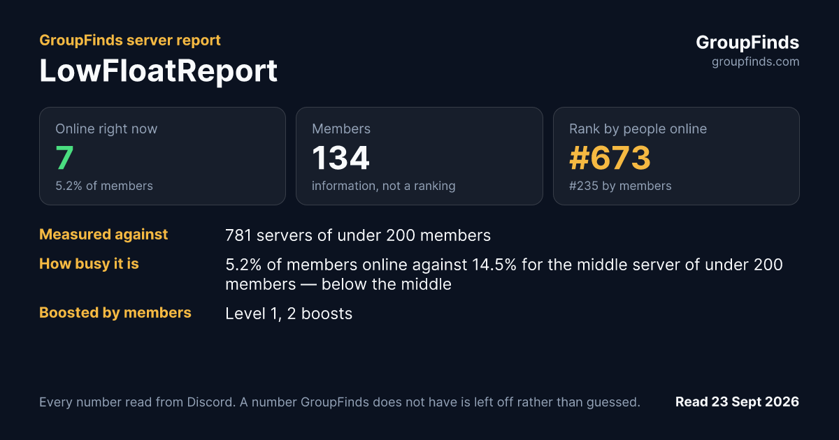LowFloatReport's GroupFinds server report