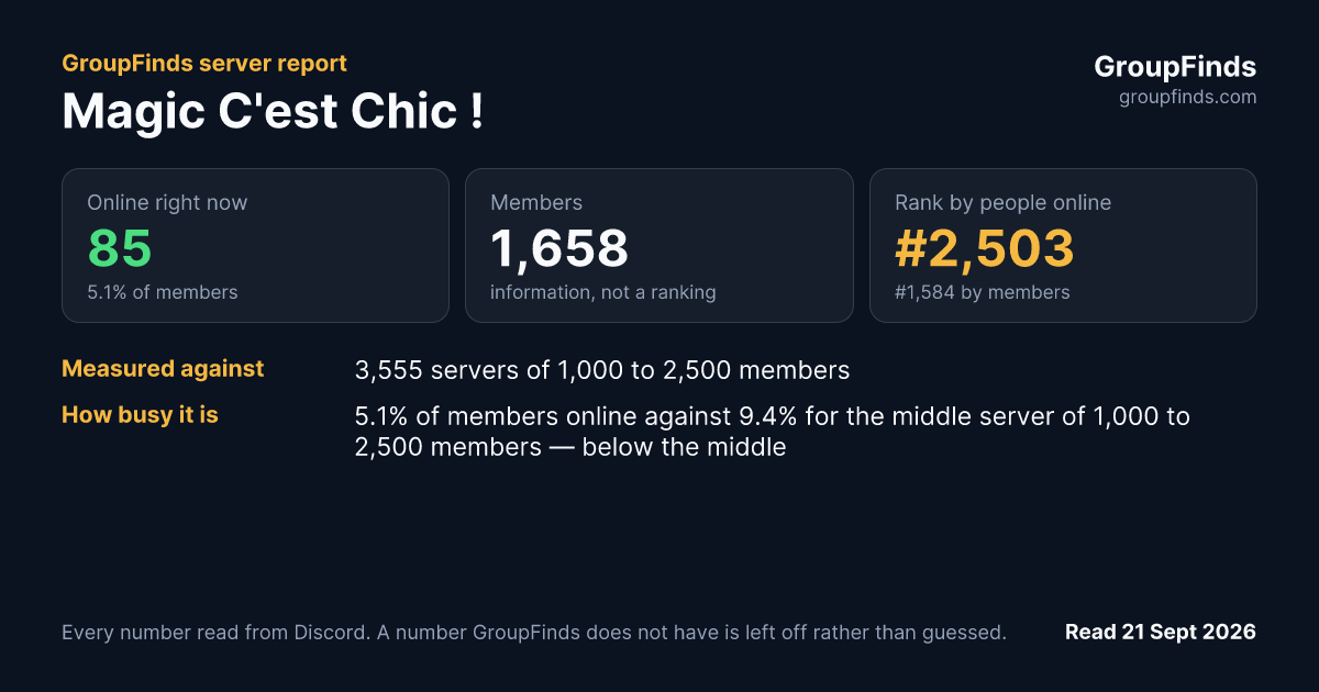 Magic C'est Chic !'s GroupFinds server report