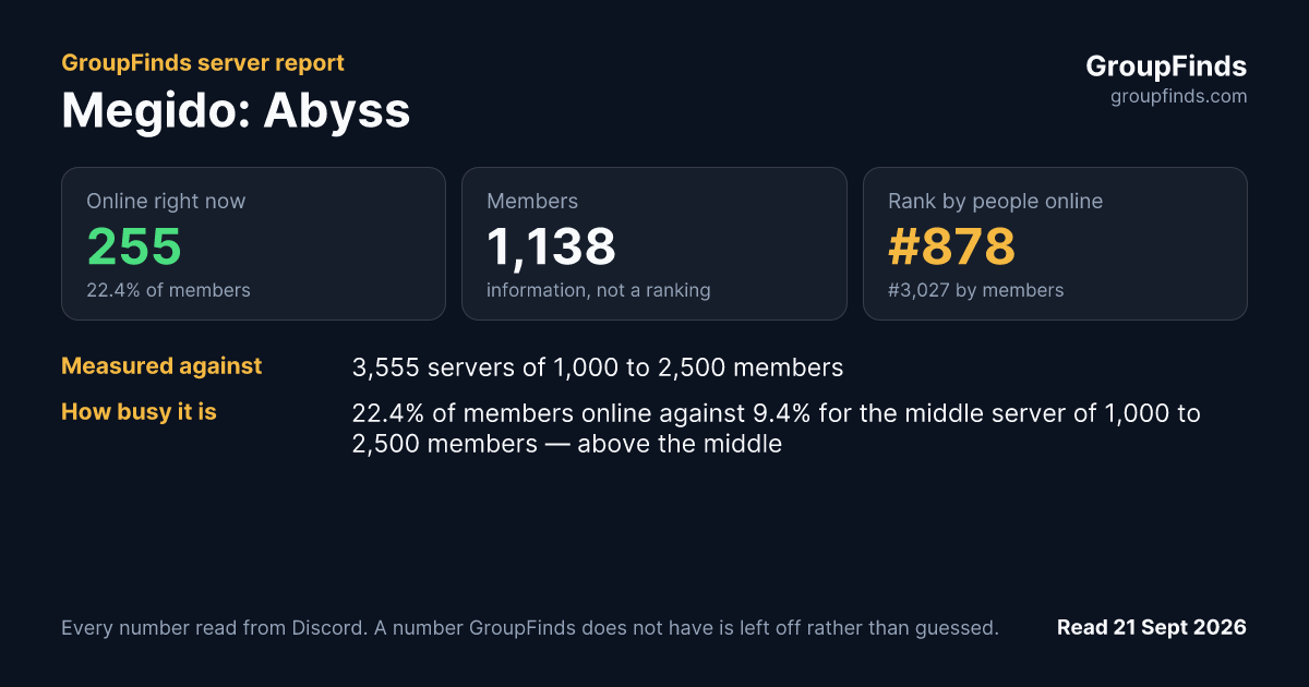Megido: Abyss's GroupFinds server report