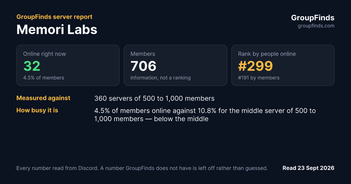Memori Labs's GroupFinds server report