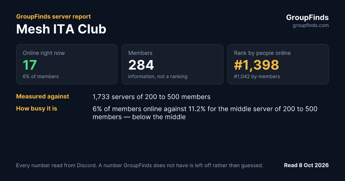 Mesh ITA Club's GroupFinds server report