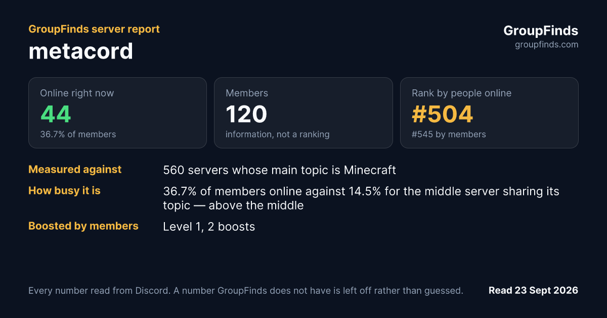 metacord's GroupFinds server report