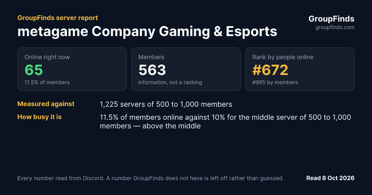 metagame Company Gaming & Esports's GroupFinds server report