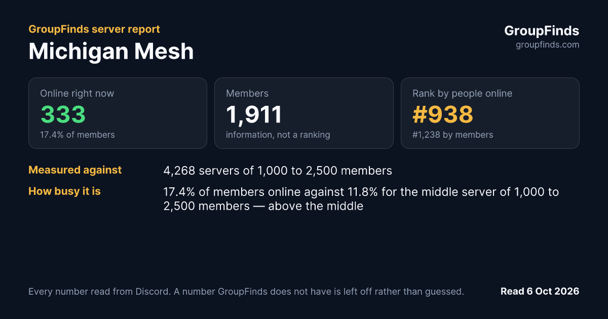 Michigan Mesh's GroupFinds server report