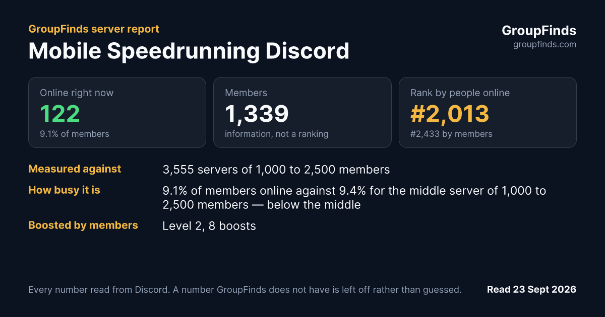 Mobile Speedrunning Discord's GroupFinds server report