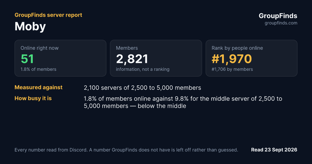Moby's GroupFinds server report