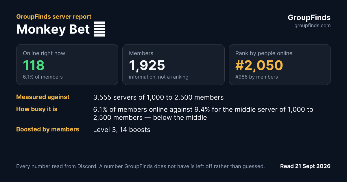 Monkey Bet 🙉's GroupFinds server report