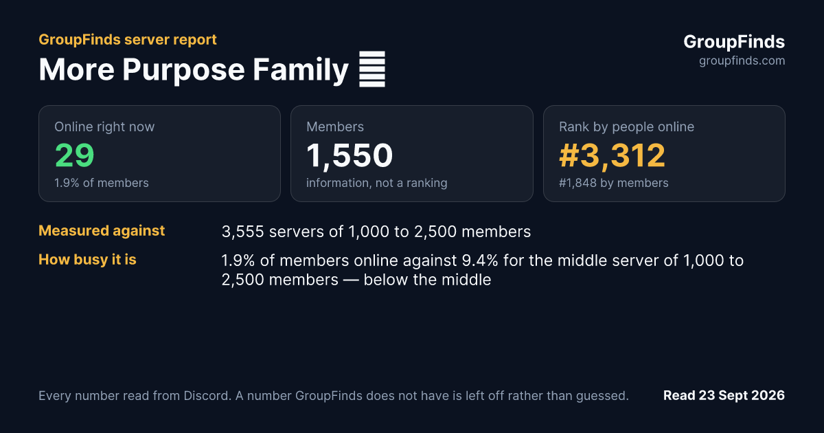 More Purpose Family †'s GroupFinds server report