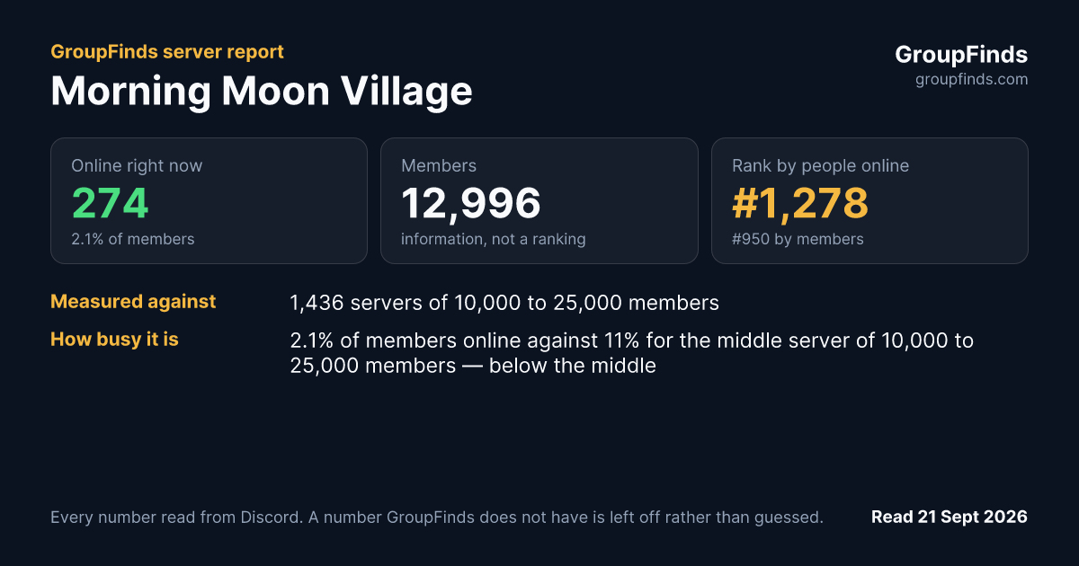 Morning Moon Village's GroupFinds server report