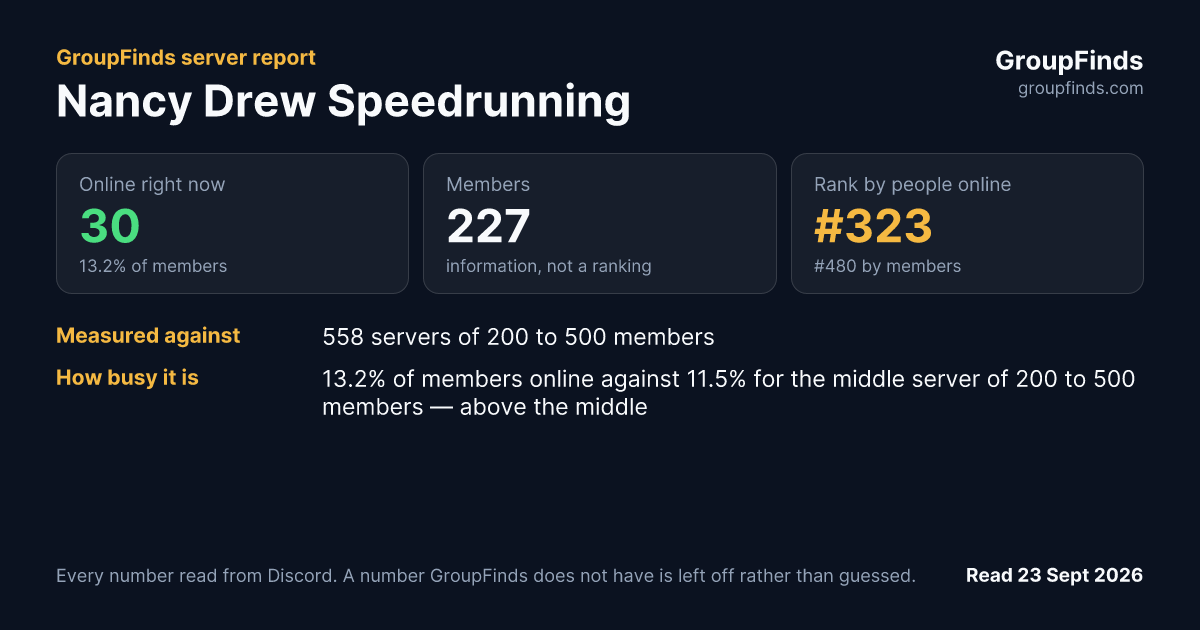 Nancy Drew Speedrunning's GroupFinds server report