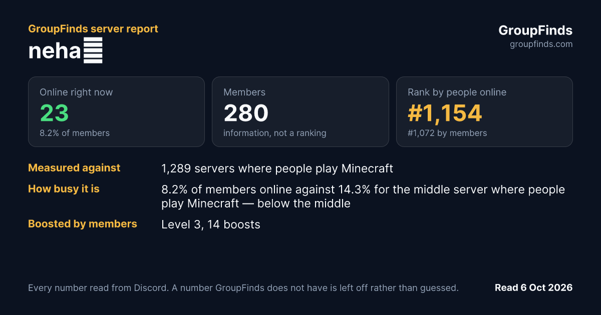 neha鯖's GroupFinds server report