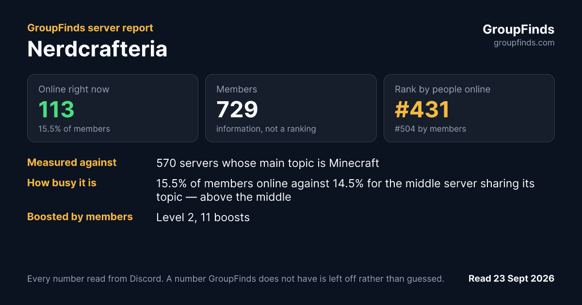 Nerdcrafteria's GroupFinds server report