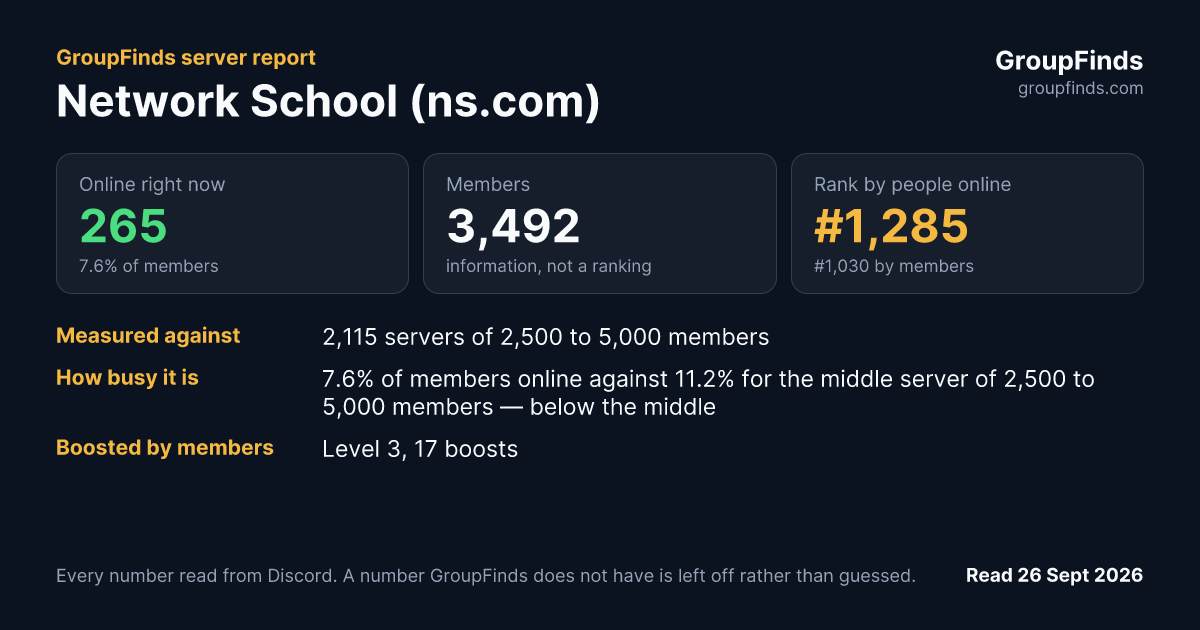 Network School (ns.com)'s GroupFinds server report