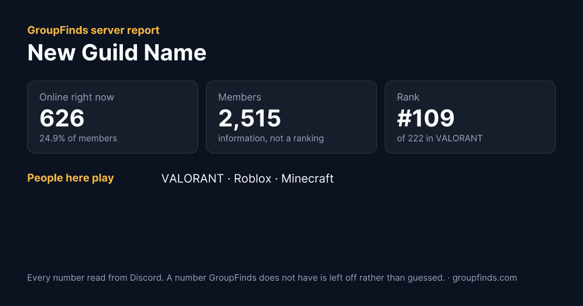 New Guild Name's GroupFinds server report