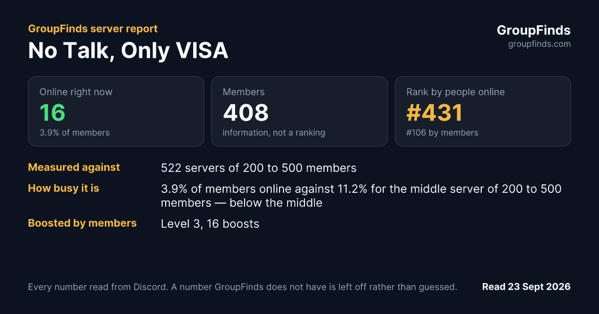 No Talk, Only VISA's GroupFinds server report