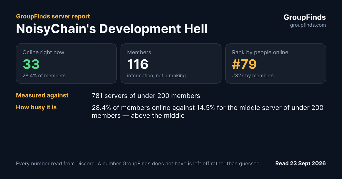 NoisyChain's Development Hell's GroupFinds server report