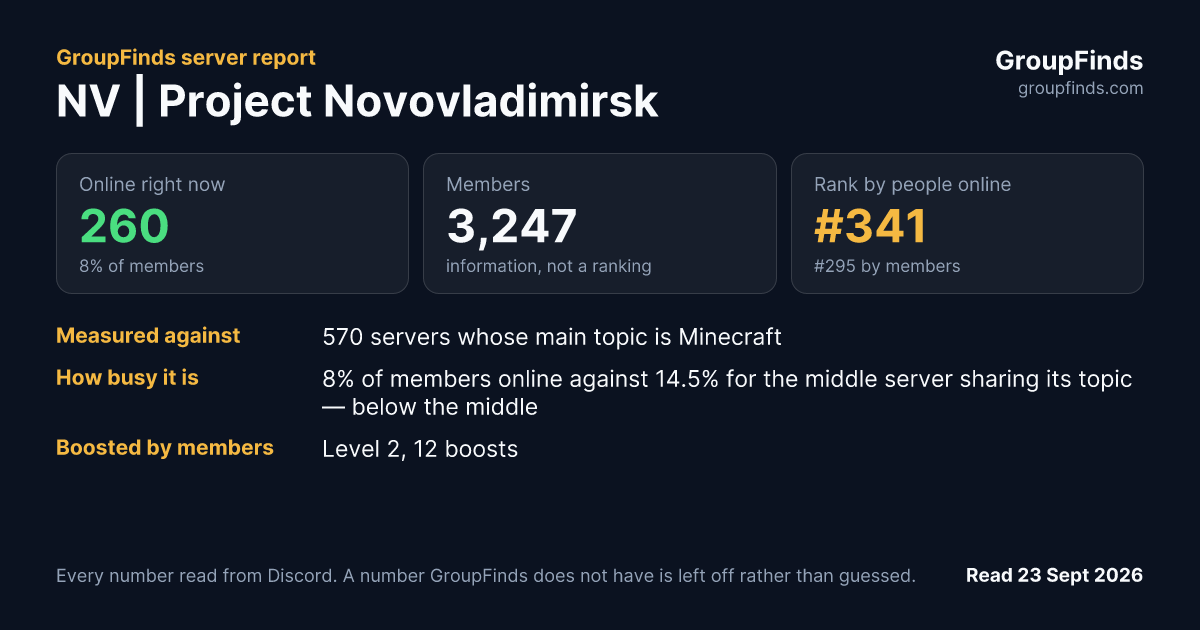 NV | Project Novovladimirsk's GroupFinds server report