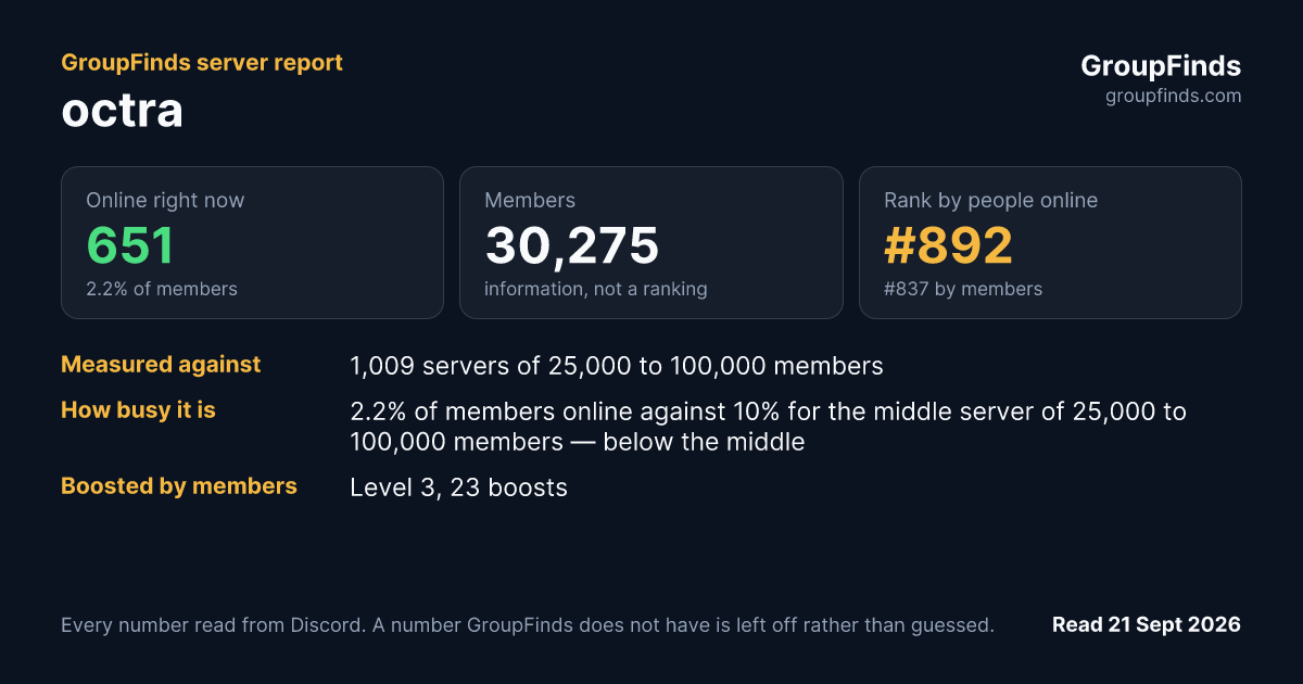 octra's GroupFinds server report