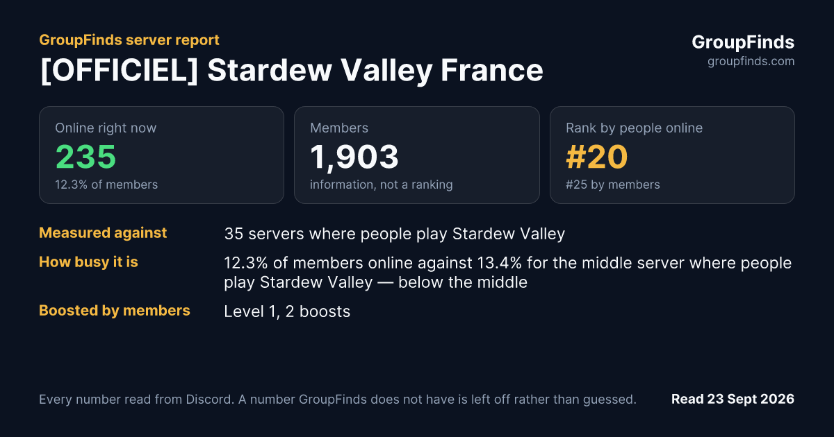[OFFICIEL] Stardew Valley France's GroupFinds server report