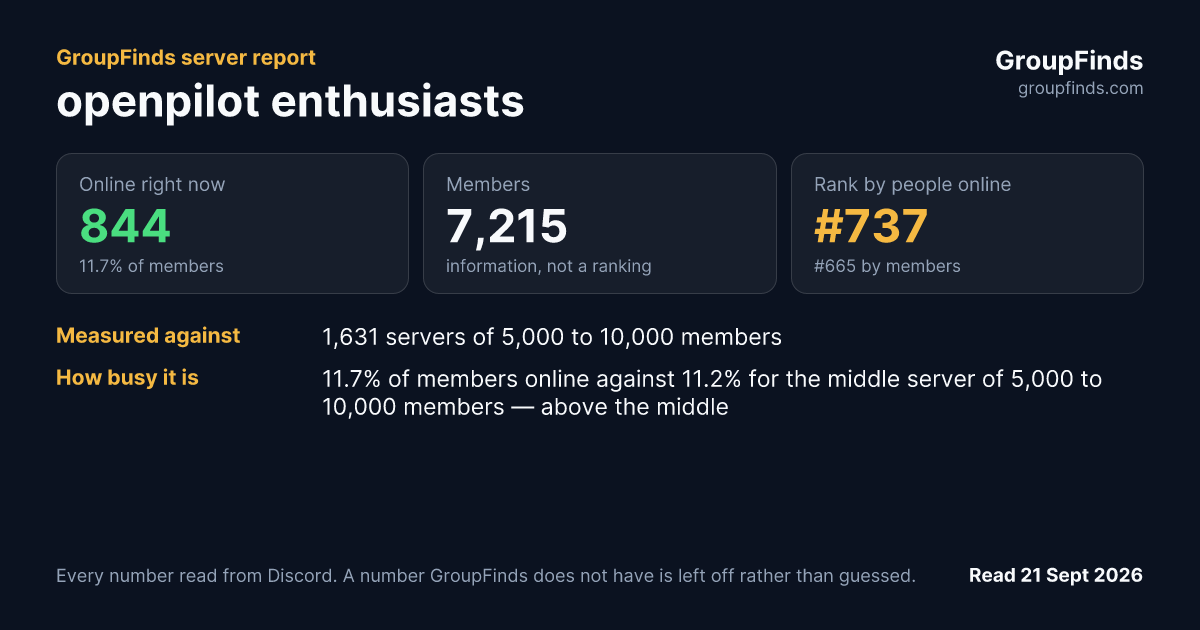 openpilot enthusiasts's GroupFinds server report