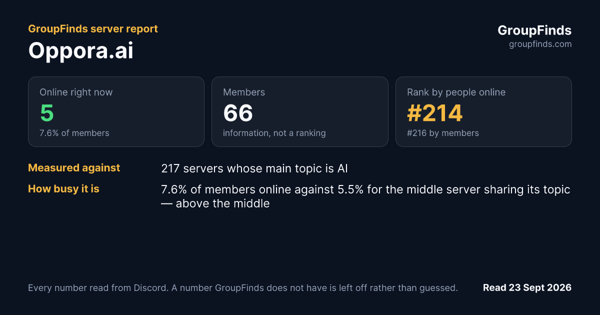 Oppora.ai's GroupFinds server report
