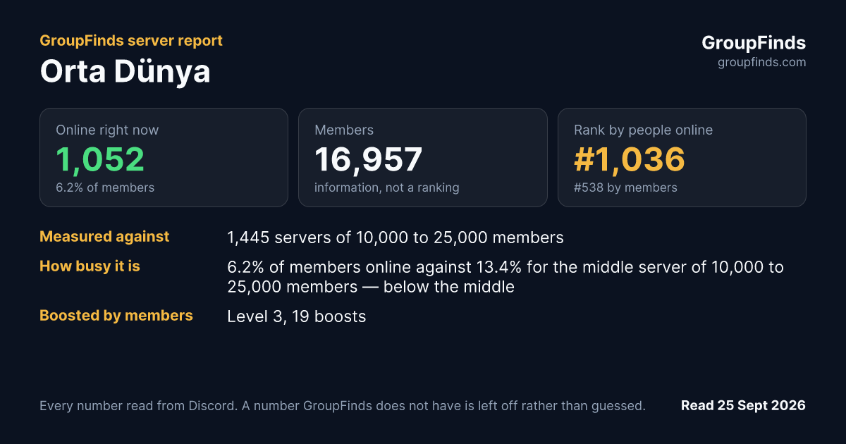 Orta Dünya's GroupFinds server report