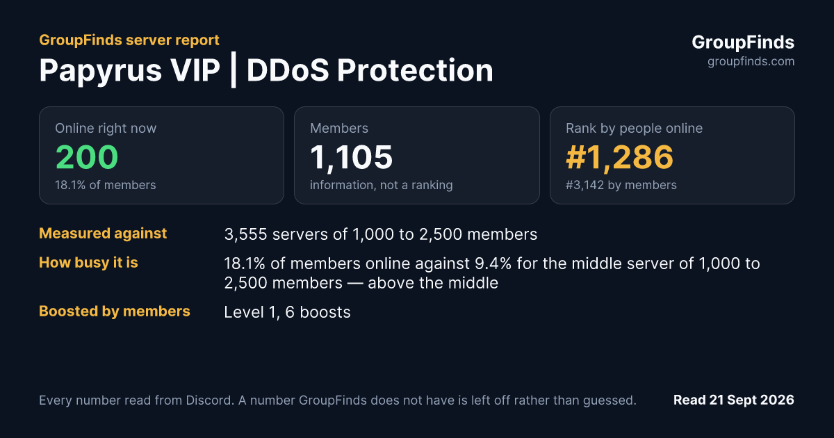 Papyrus VIP | DDoS Protection's GroupFinds server report