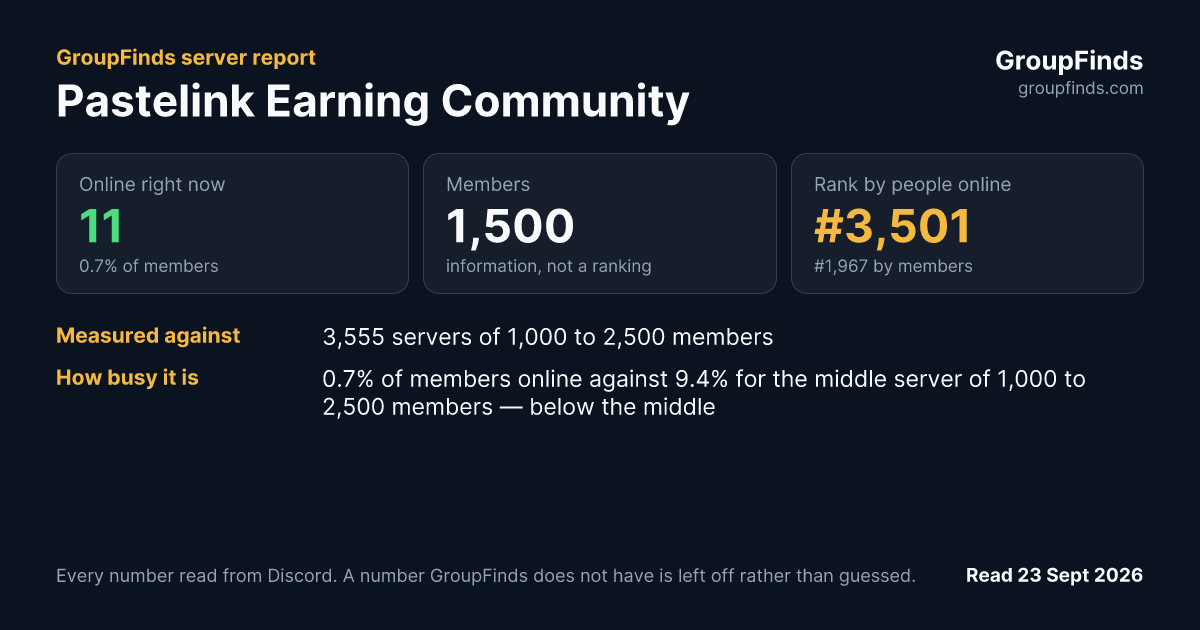 Pastelink Earning Community's GroupFinds server report