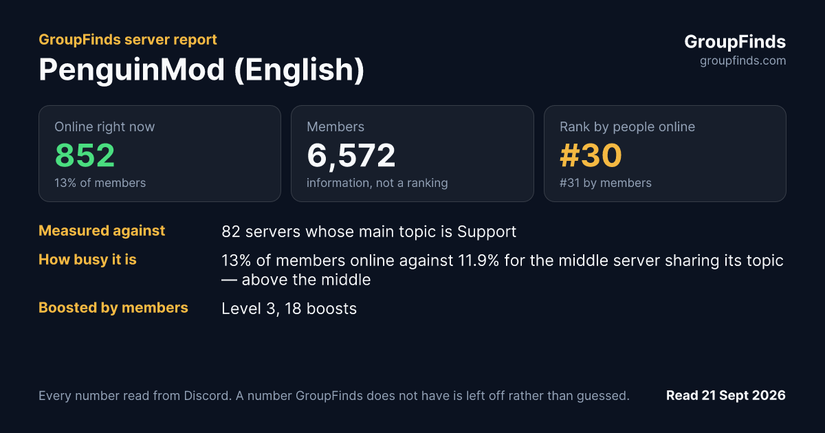 PenguinMod (English)'s GroupFinds server report