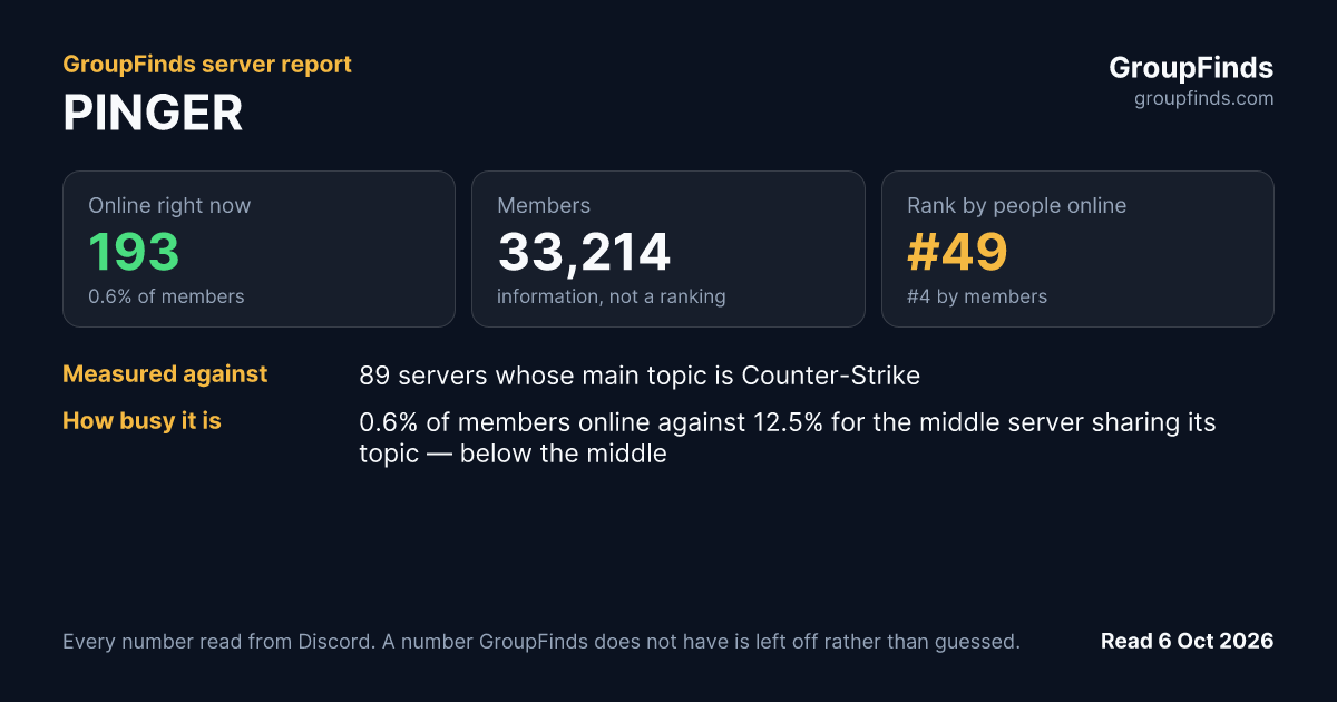 PINGER's GroupFinds server report