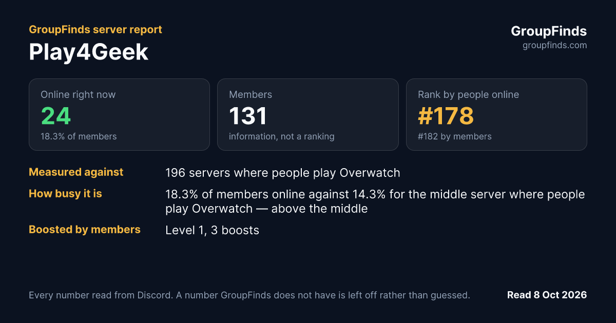 Play4Geek's GroupFinds server report