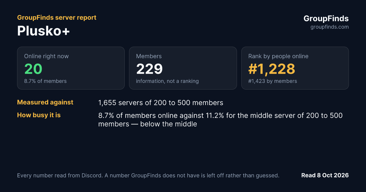 Plusko+'s GroupFinds server report