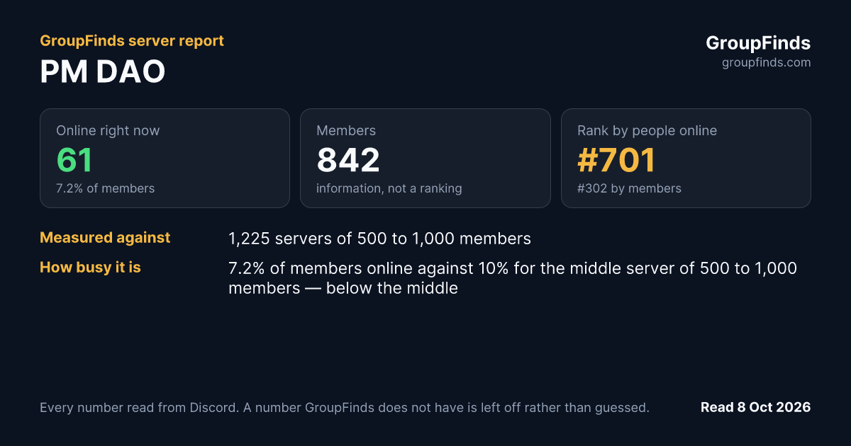PM DAO's GroupFinds server report