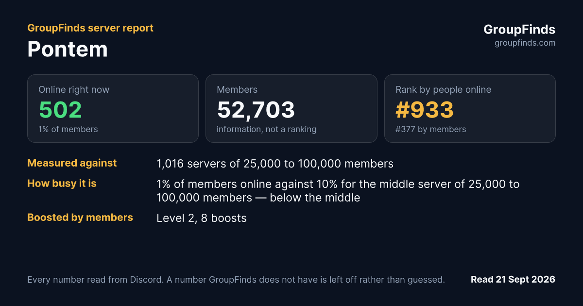 Pontem's GroupFinds server report