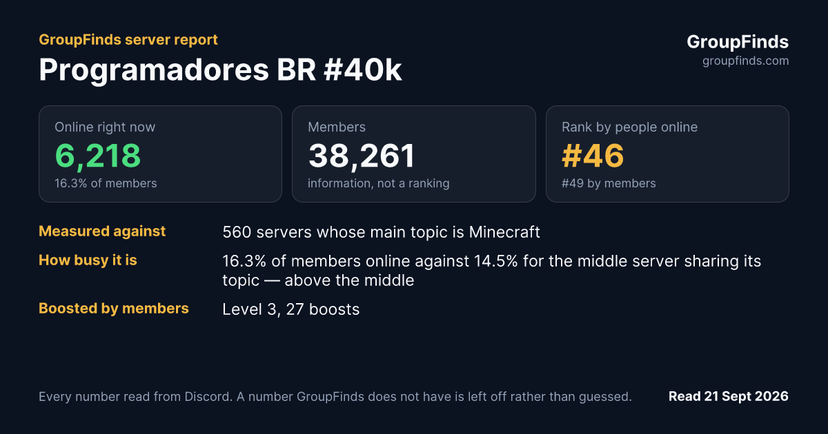 Programadores BR #40k's GroupFinds server report