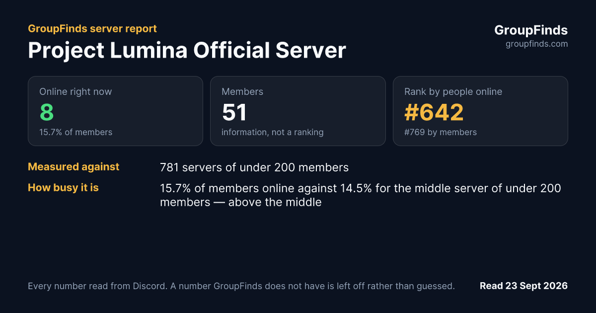 Project Lumina Official Server's GroupFinds server report