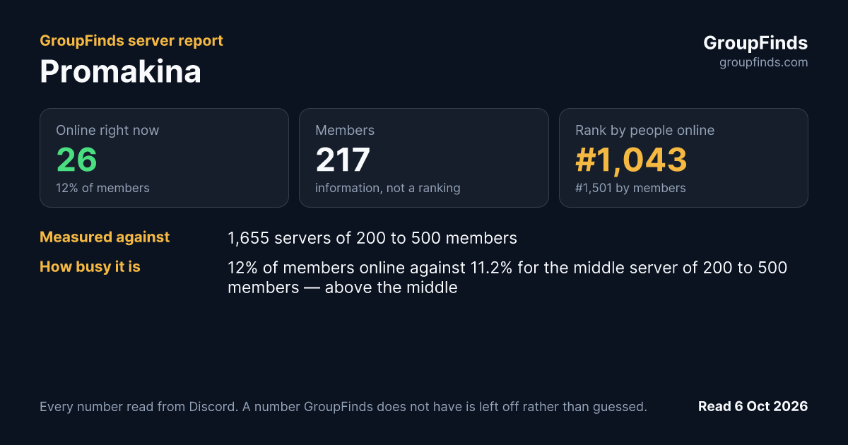 Promakina's GroupFinds server report