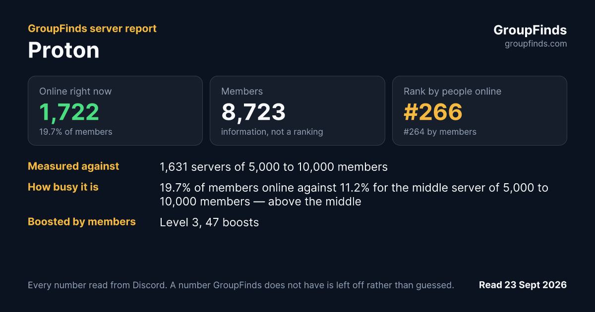 Proton's GroupFinds server report