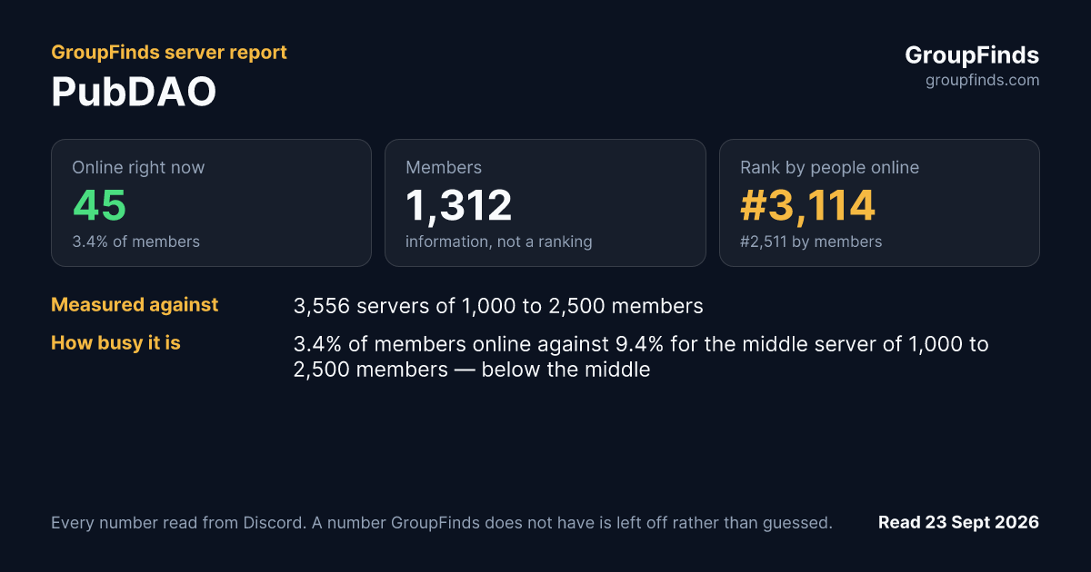 PubDAO's GroupFinds server report