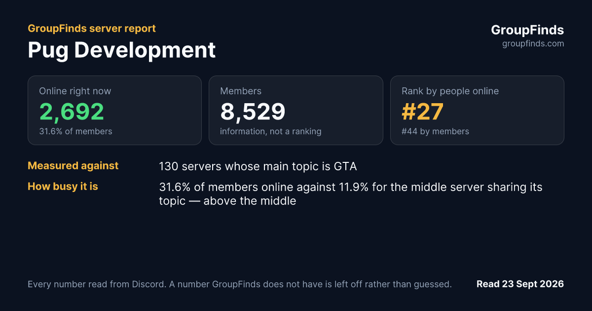 Pug Development's GroupFinds server report