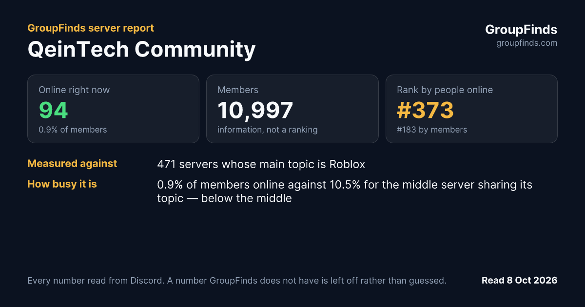 QeinTech Community's GroupFinds server report