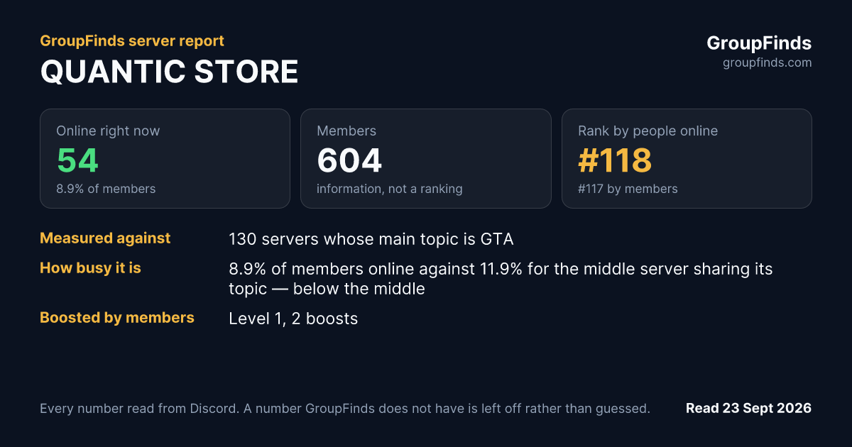 QUANTIC STORE's GroupFinds server report