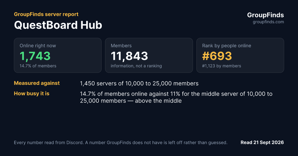 QuestBoard Hub's GroupFinds server report