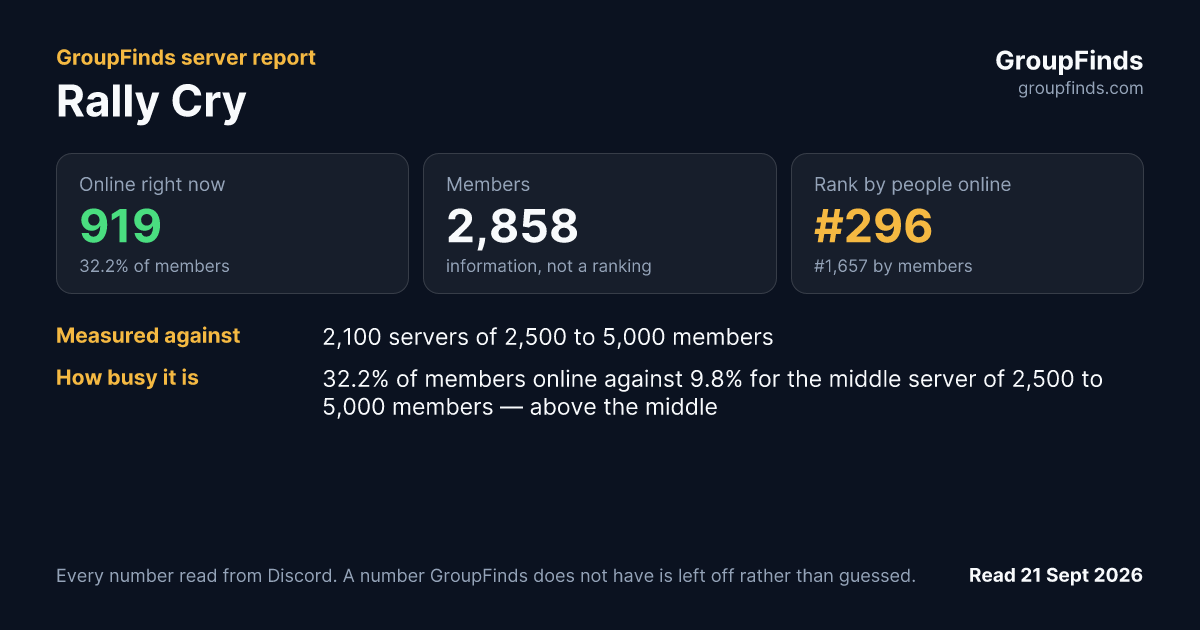 Rally Cry's GroupFinds server report